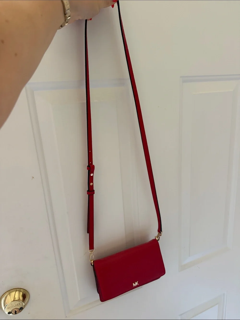 Michael Kors Red Leather Crossbody Wallet Purse